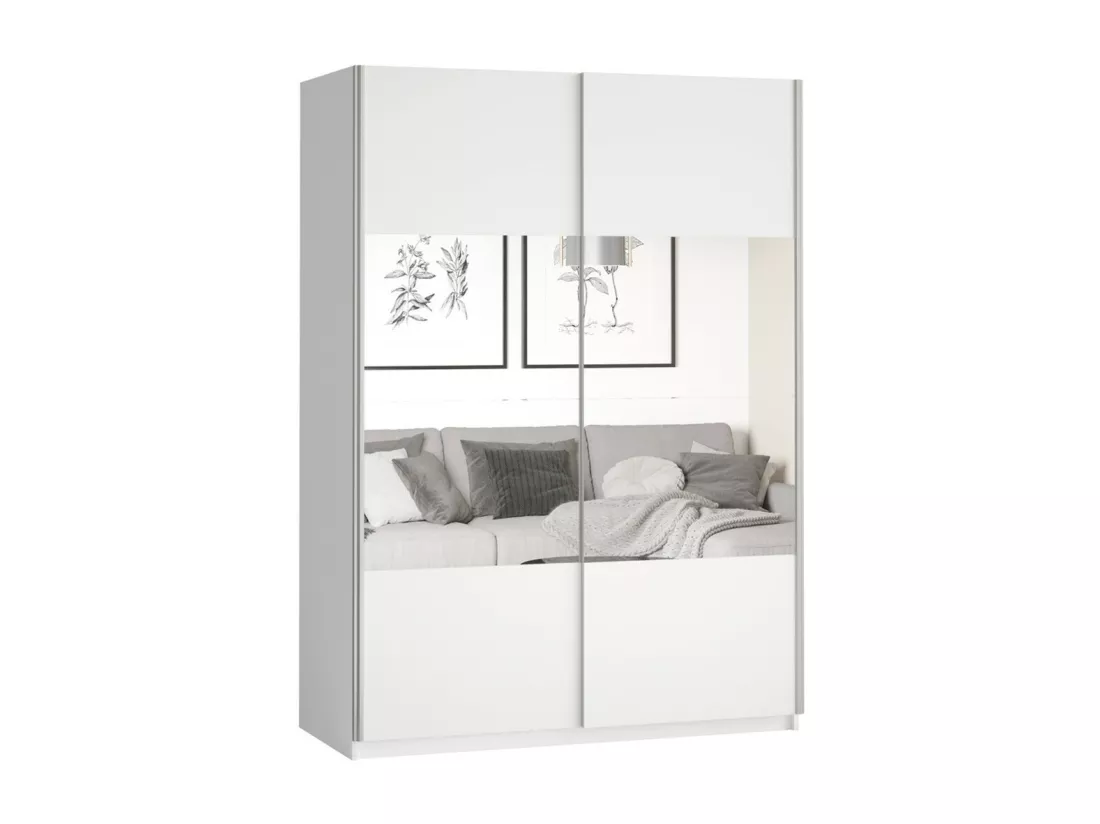 Chambre à coucher complète collection EOS : Armoire 150cm, Lit 180x200, commode, chevets. Couleur blanc mat
