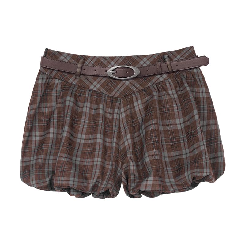 Sagidolls - Mid Rise Plaid Balloon Shorts