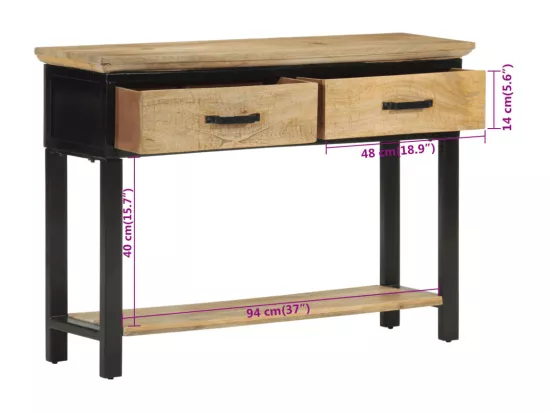 Table console 110x30x75 cm bois de manguier massif brut
