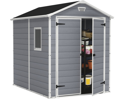 Keter Manor 6x8 kunststof speelhuis inclusief vloer, 185,8 x 236,8 cm, grijs