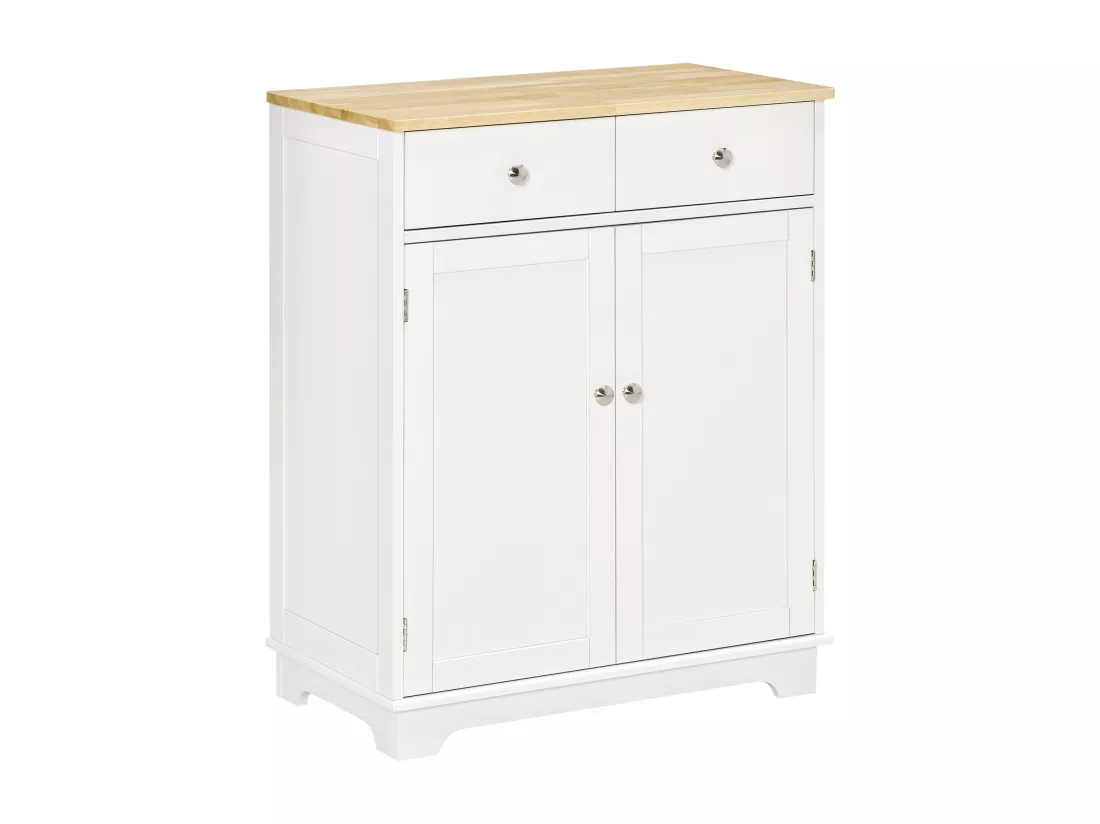 Buffet multi-rangement 2 portes avec étagère réglable 2 tiroirs coulissants MDF plateau bois d'hévéa