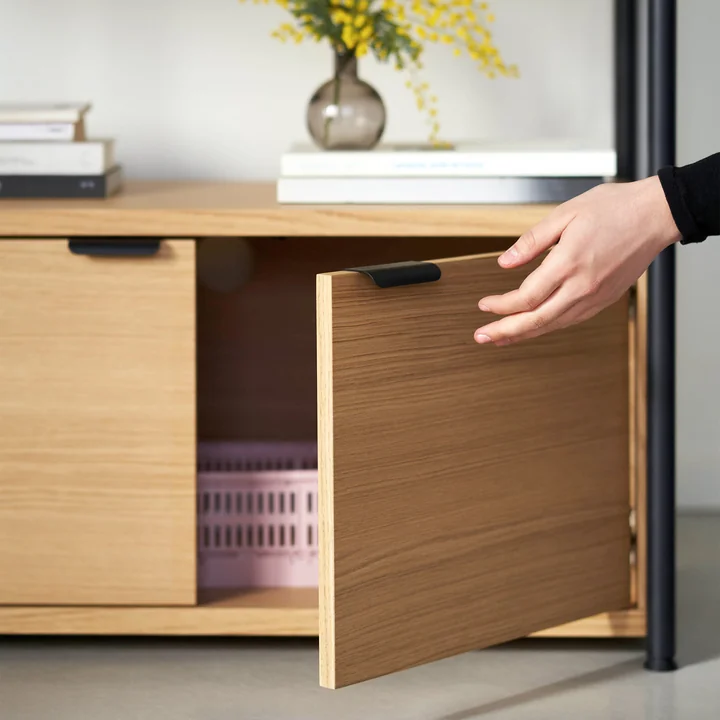 TipToe - Unit Regalsystem, H 180 x 84 cm, inkl. 1 Tür und 1 Schublade, Eiche / graphite black