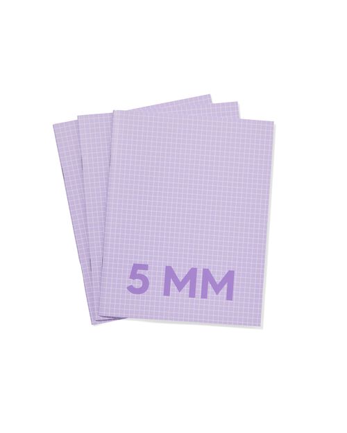 3 cahiers lilas format A5 - à carreaux 5mm