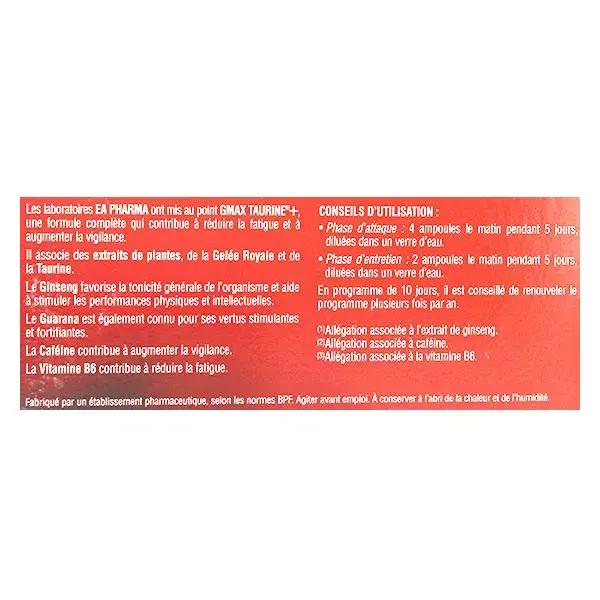 Granions EA Pharma GMax Taurine+ Concentré d'Energie Goût Orange 30 ampoules