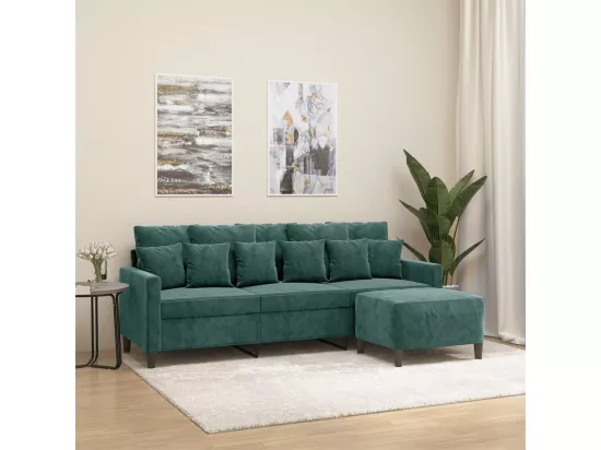 Canapé à 3 places avec repose-pieds Vert foncé 180 cm Velours