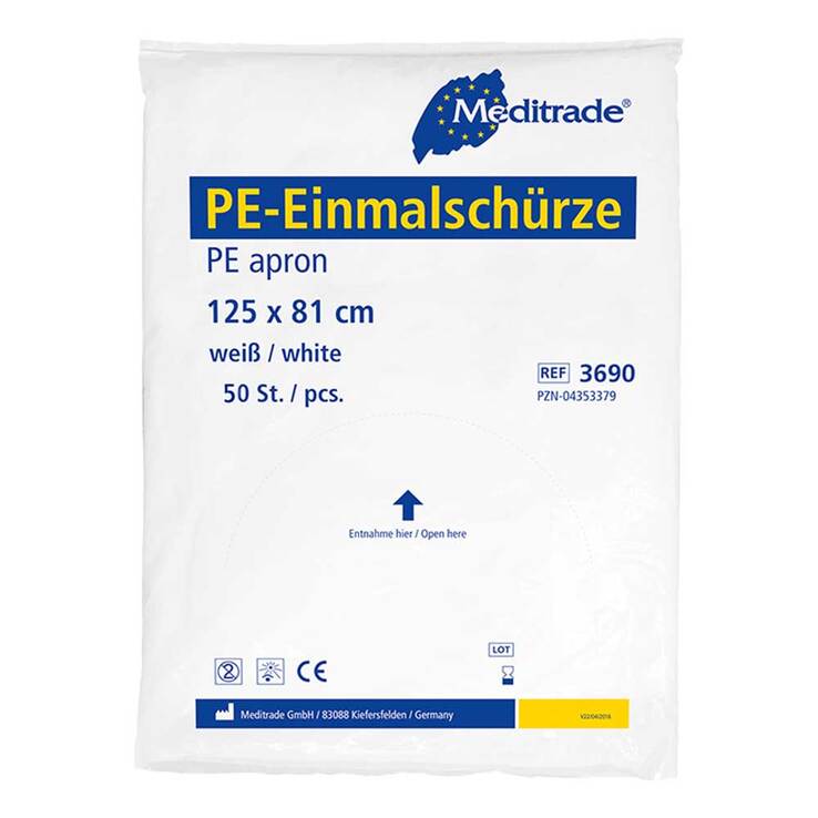 Einmal Schürzen PE 125cm weiß, 50 St