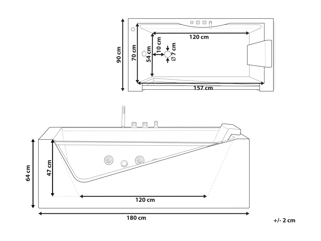 Baignoire balnéo blanche 180 x 90 cm avec LED MARQUIS