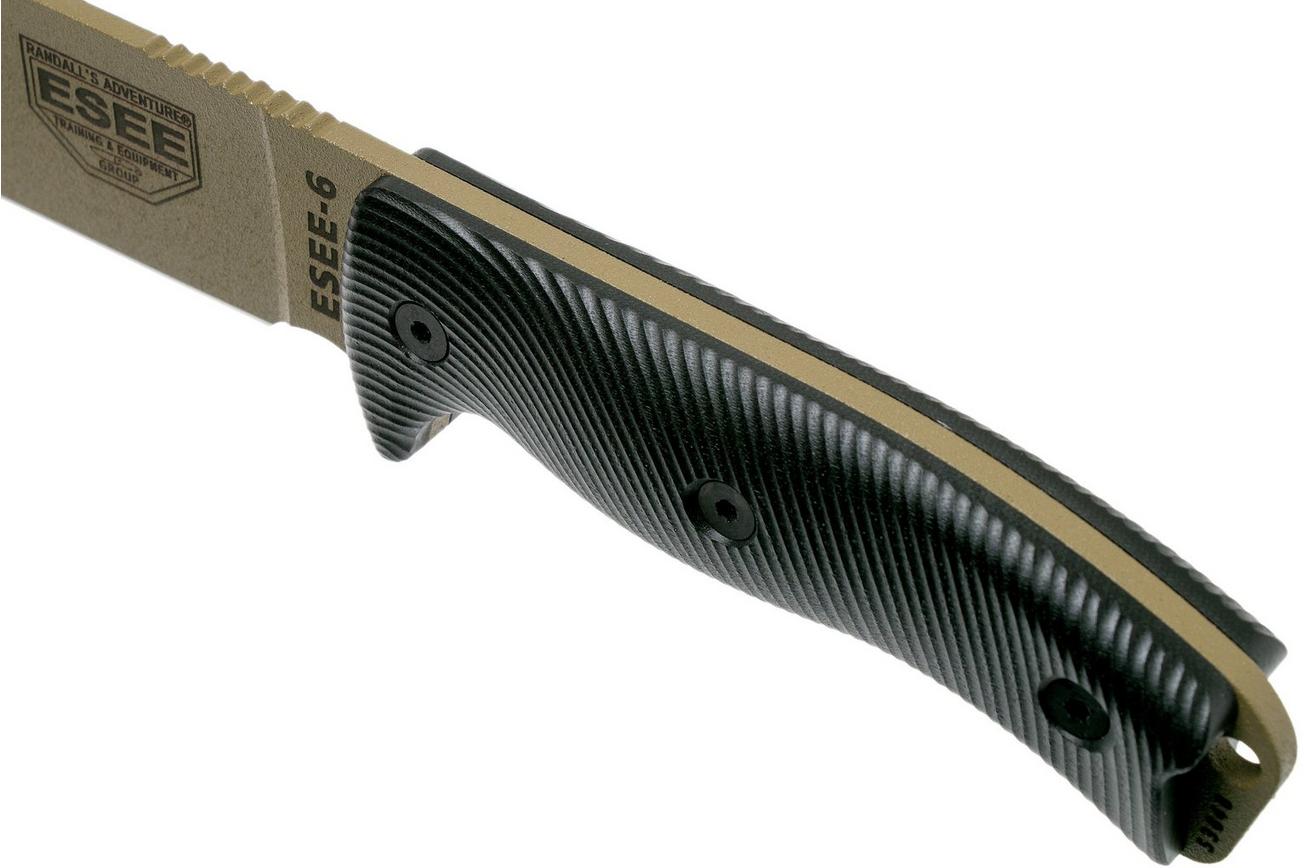 ESEE Model 6 Dark Earth Blade 3D Black G10 survivalmes 6PDE-001 zwarte schede   clip plate