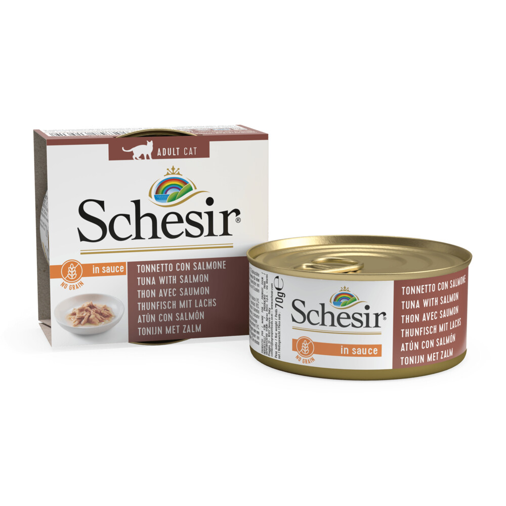 14x Schesir Kattenvoer Tonijn Zalm in Saus70 gr