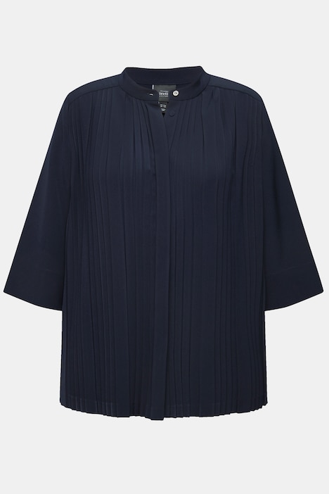 Bluse, Plissee-Einsätze, Stehkragen, 3/4-Arm