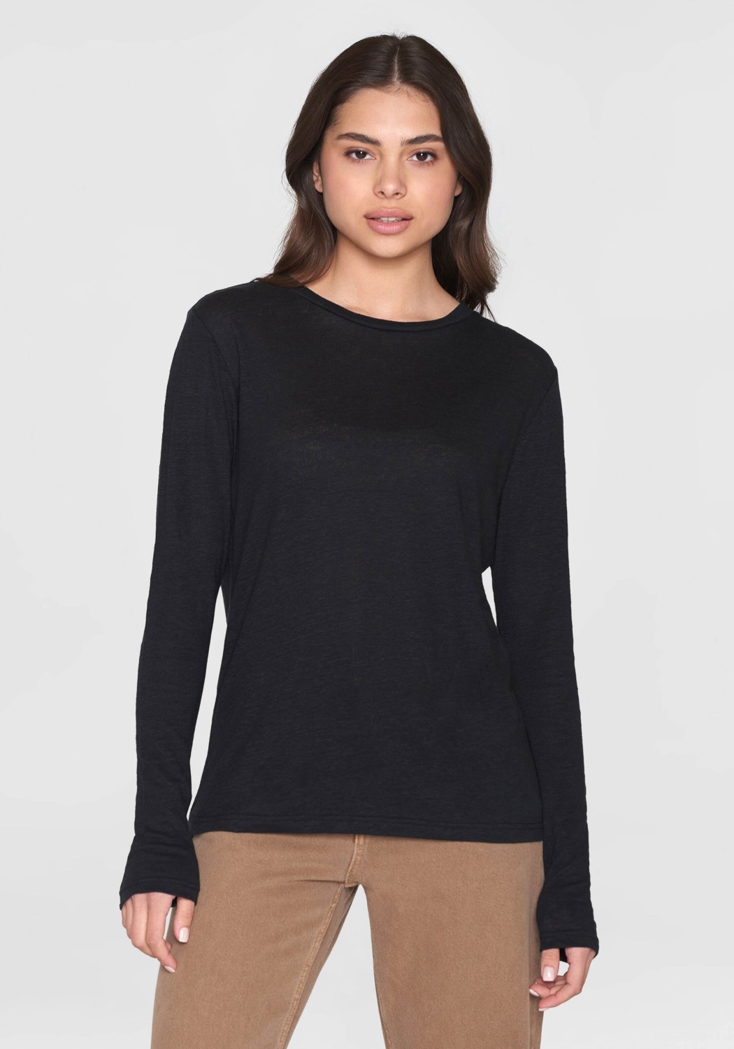 Knowledge Cotton Apparel Longsleeve Linen T-Shirt Black Jet
