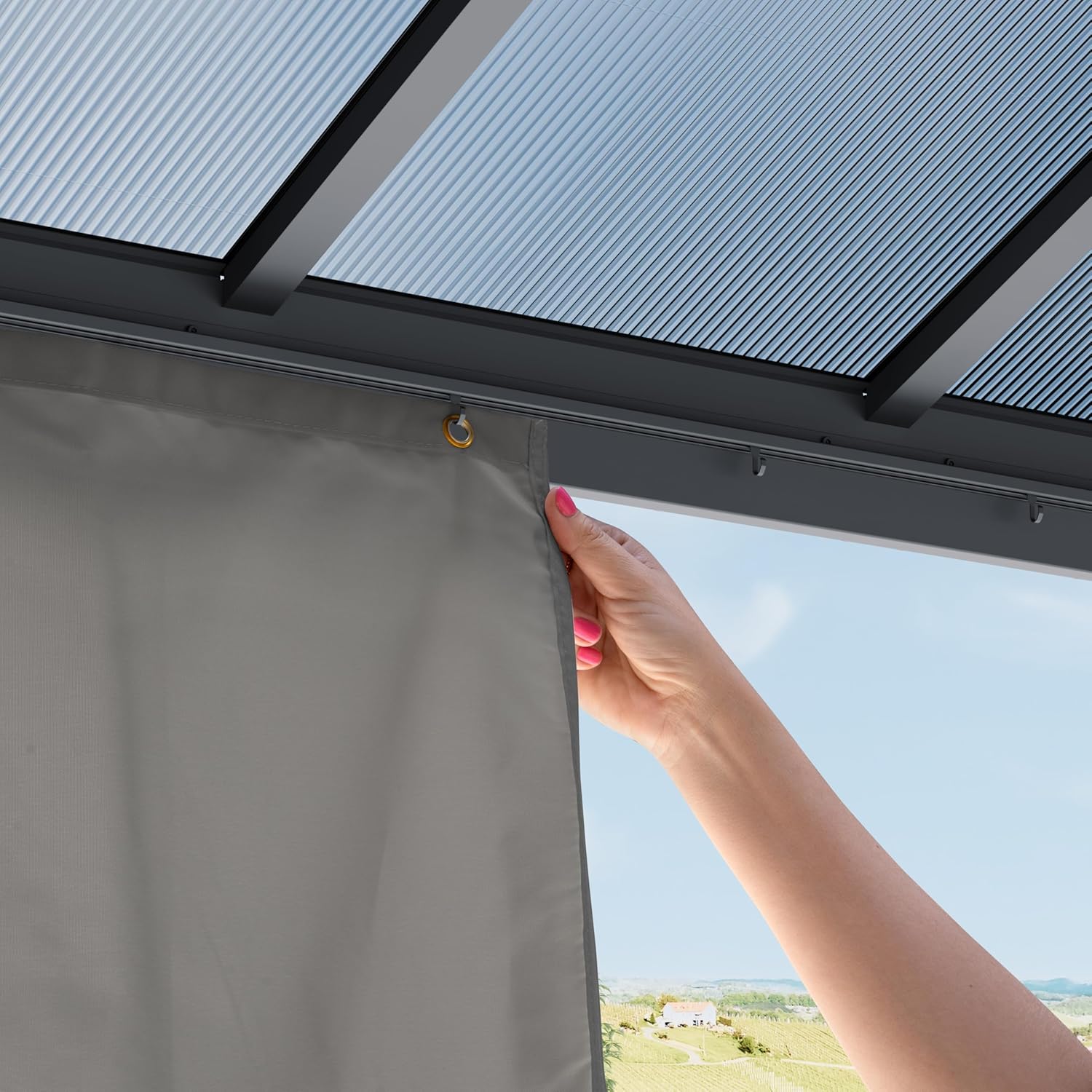 PRIMEYARD Gartenpavillon 3x3 m mit Polycarbonatdach - Hardtop Pavillon mit 4 Seitenteilen in Grau