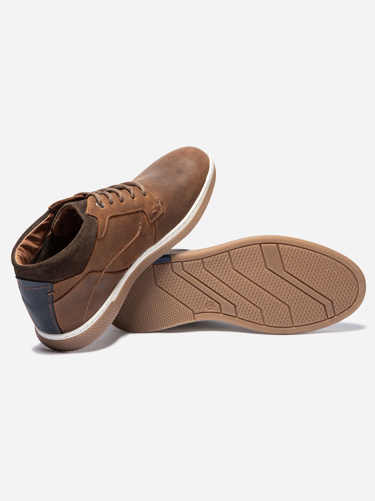 Tennis Montantes Homme En Cuir Marron Clair