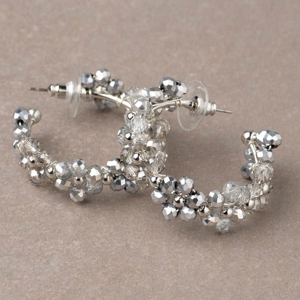 Gina Benotti Damen Creolen mit Blumen-Details grau / silber
