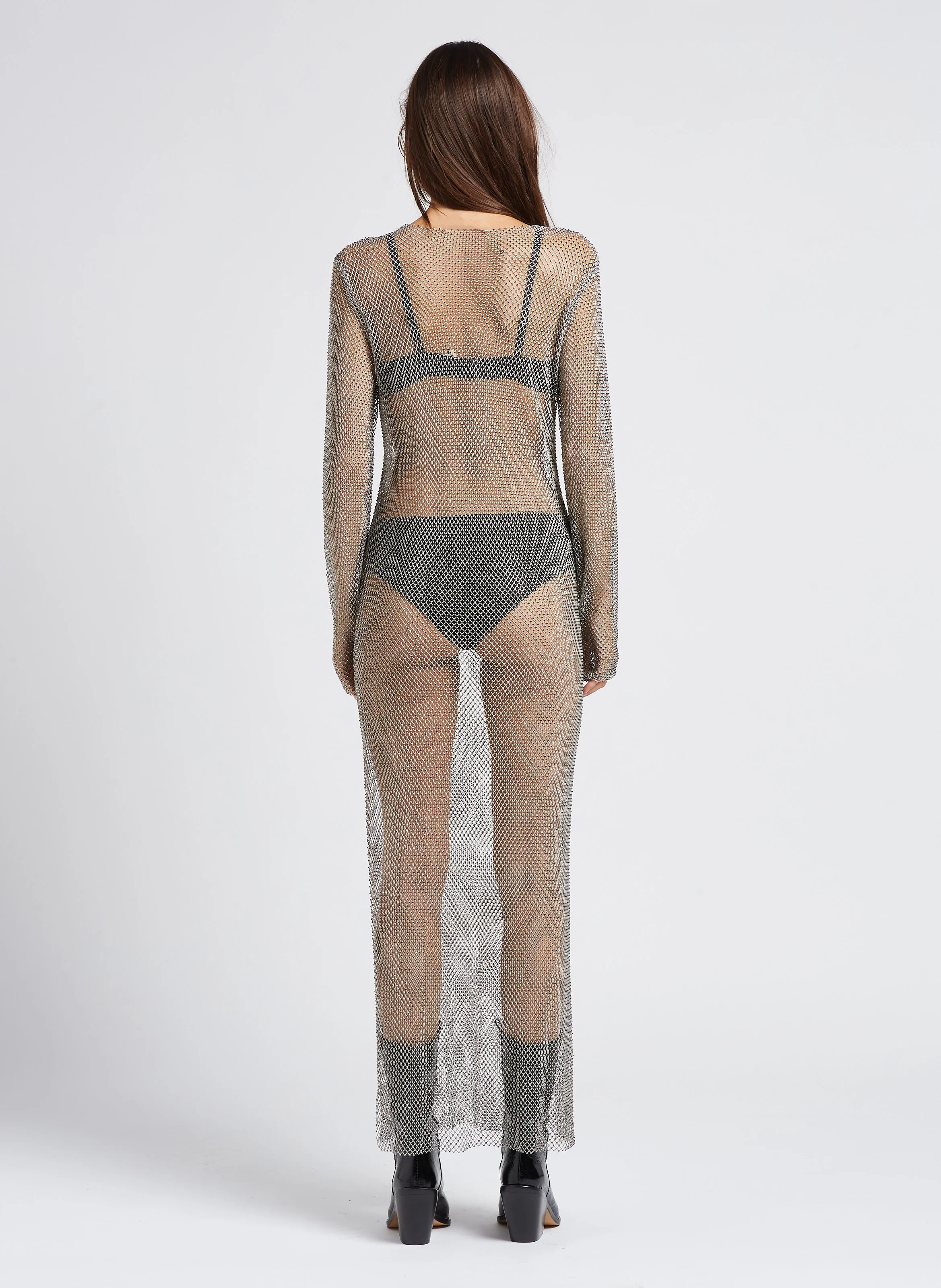 MAGDA - Robe longue col bateau à strass| Gris