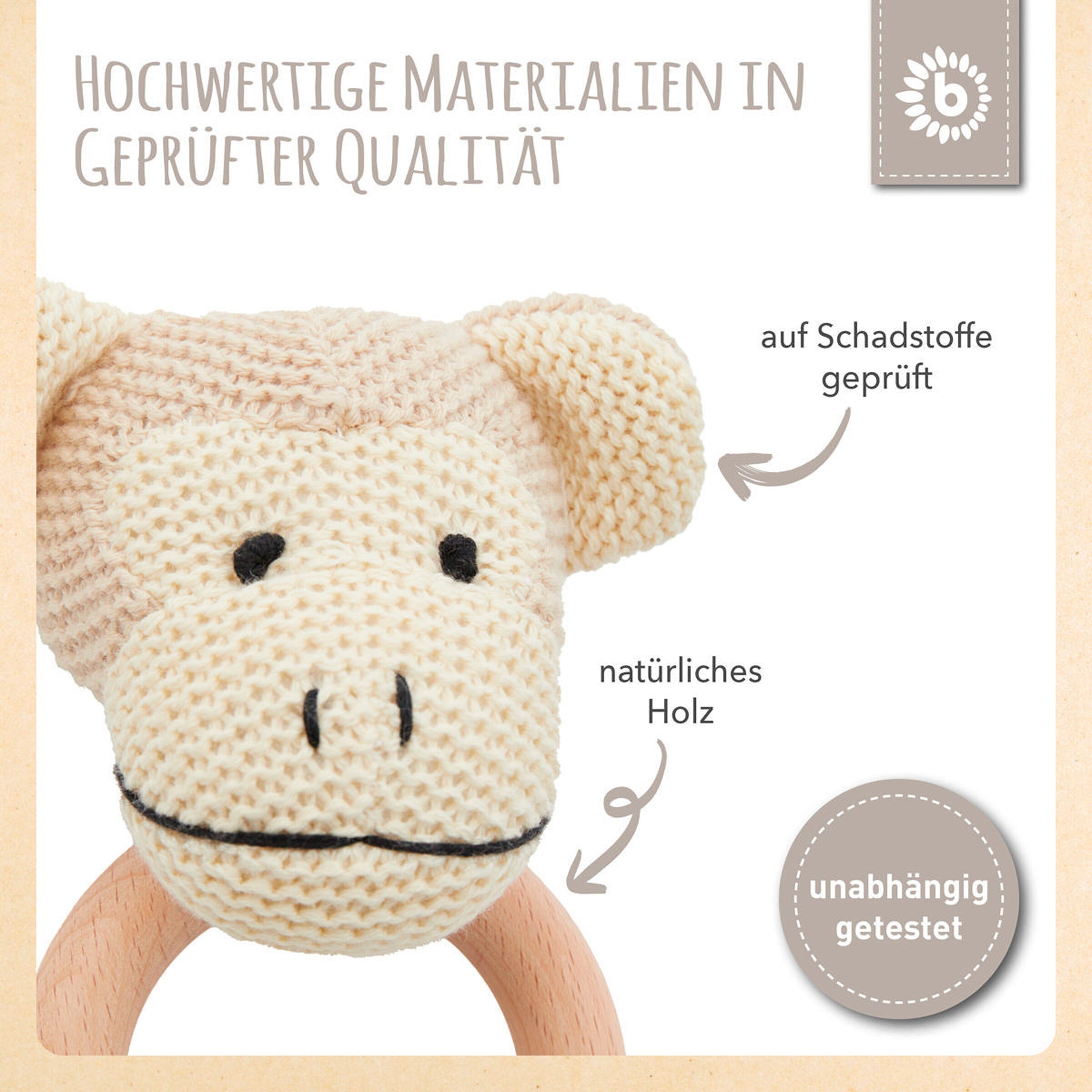 Bieco Greifling Holz Natur und Baumwolle mit Rassel Affe - ab Geburt Braun