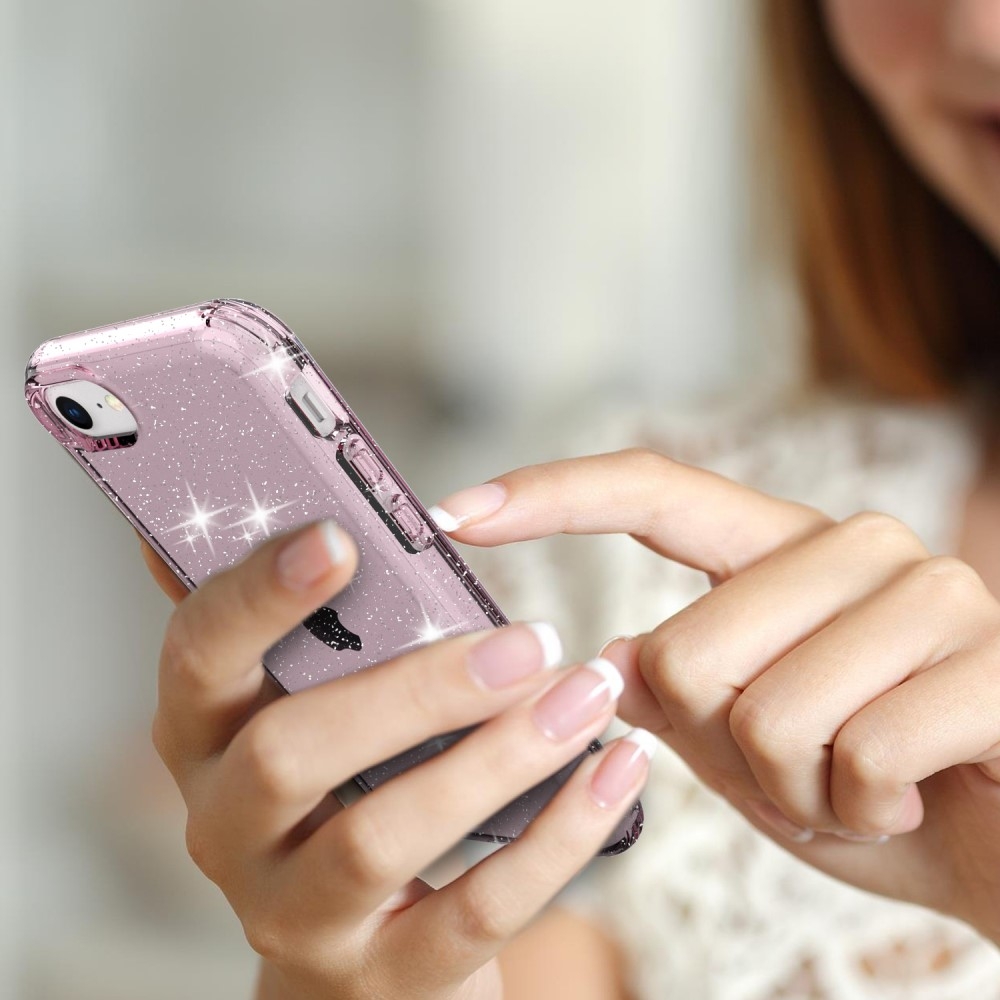 iPhone SE (2022/2020) / 8 / 7 / 6S Gummi Case Schutzhülle im Glitzer Design - Rosa / Transparent