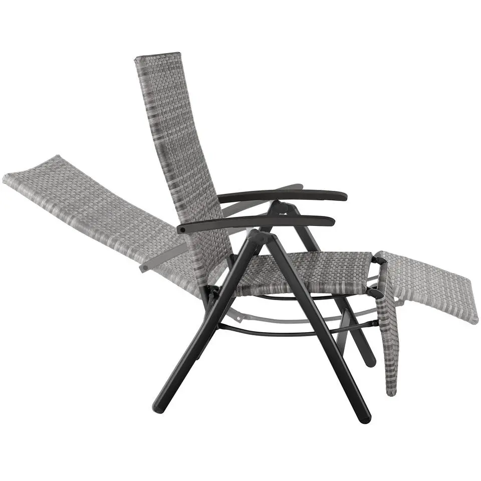 tectake Wicker tuinstoel opklapbaar met aluminium frame en voetsteun, Grijs