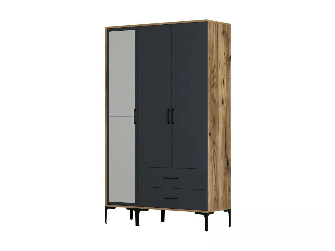 Garde-robe 3 portes Dpierin, Meubles de chambre, Penderie de plain-pied, Placard à vêtements, 120x201h48 cm, Noyer et Anthracite