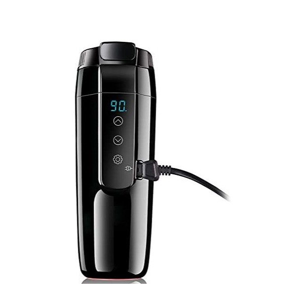 (350ml) 12V Elektrischer Edelstahl Auto Wasserkocher KFZ Reise Heizbecher mit Überlaufschutz 25~90°C - Schwarz