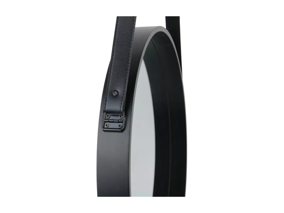 Miroir Rond Avec Anse Pu Noir 40cm