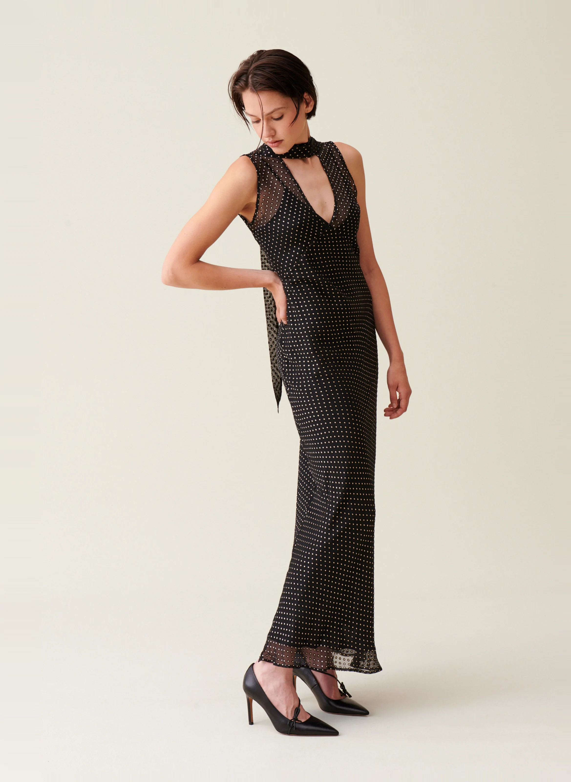 Robe longue transparente à pois | Multicolore