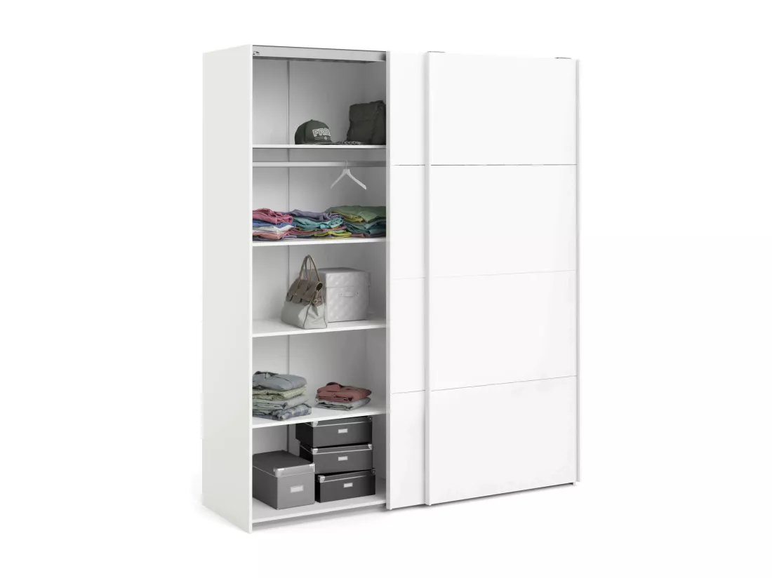 Garde-robe 2 portes London, Meubles de chambre, Penderie de plain-pied, Placard à vêtements, 182x62 h220 cm, Blanc brillant