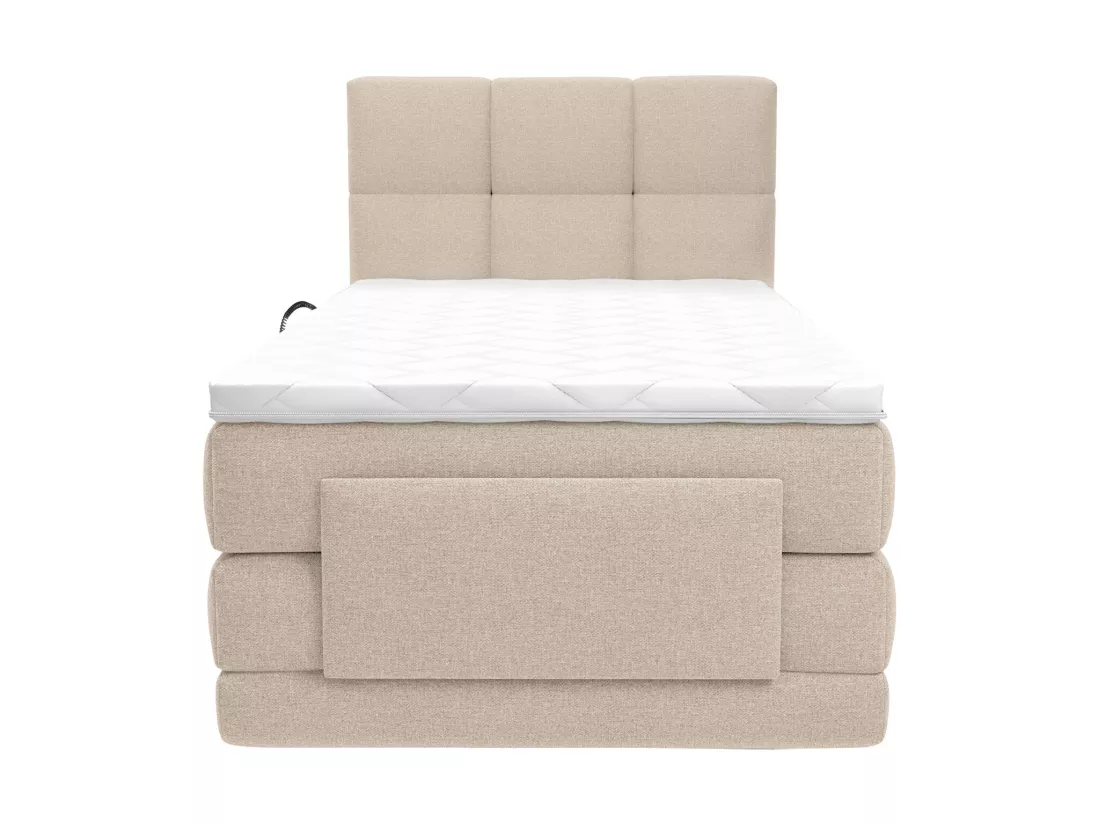 Ensemble complet boxspring tête de lit capitonnée + sommiers relaxation électrique + matelas + surmatelas - 100 x 200 cm - Tissu - Beige - LODI de PALACIO