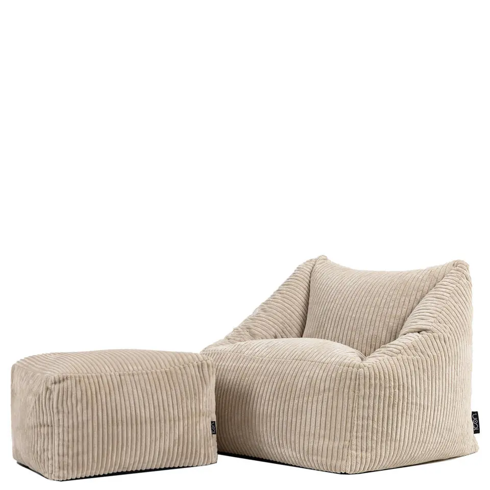 icon - Natalia Kinderzitzak Stoel met Poef - Ribfluweel - Beige