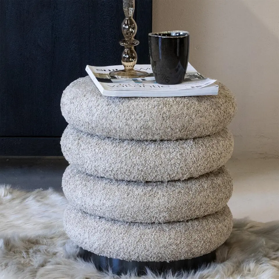 Poef Bouclé - Taupe - Poef Matthijs