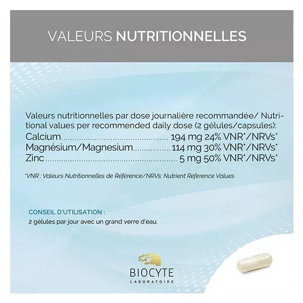 Biocyte Cal/Mag/Zinc Liposomal Calcium, Magnésium et Zinc Liposomés 60 Gélules