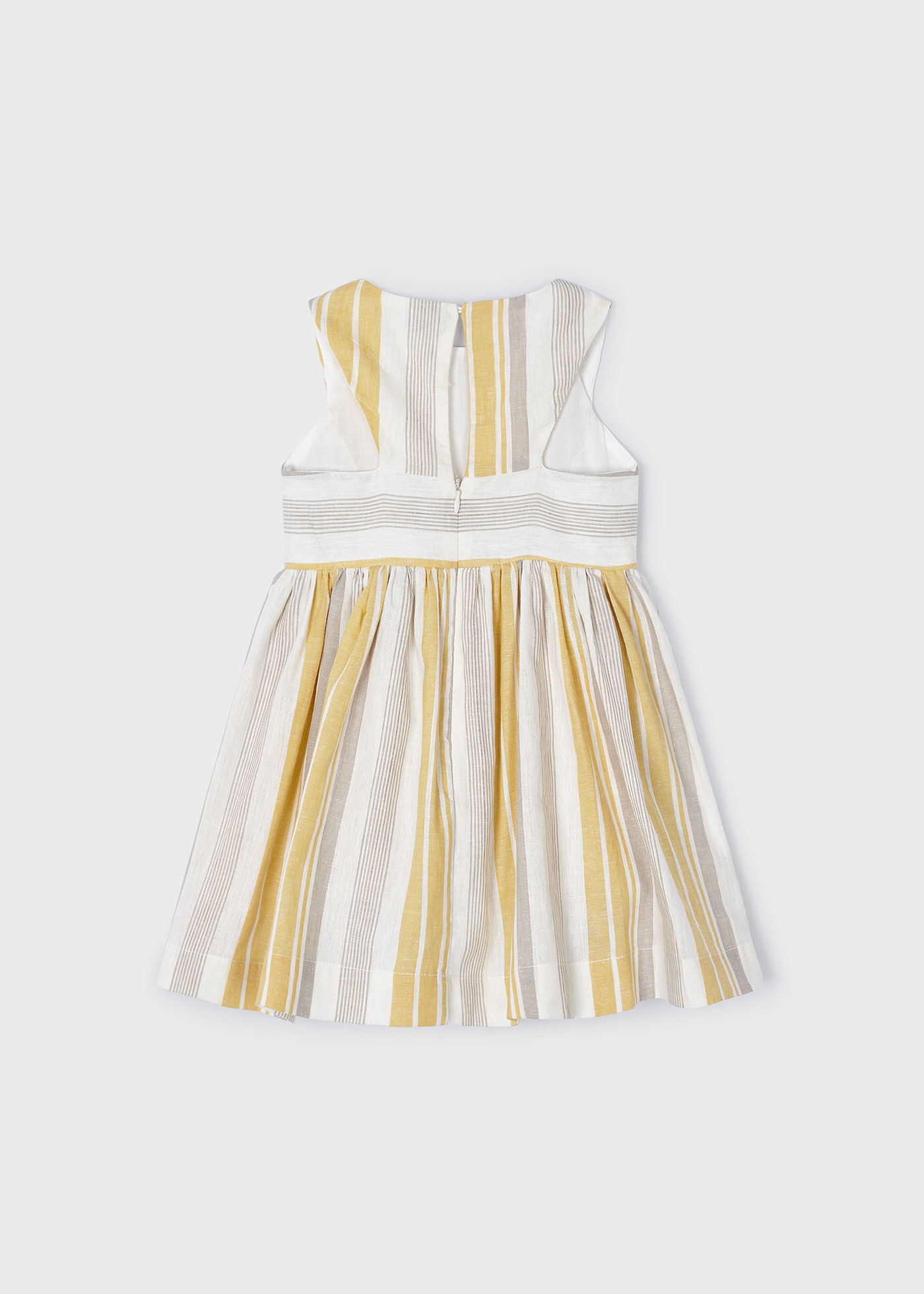 Vestido listrado de linho cor mel para meninas