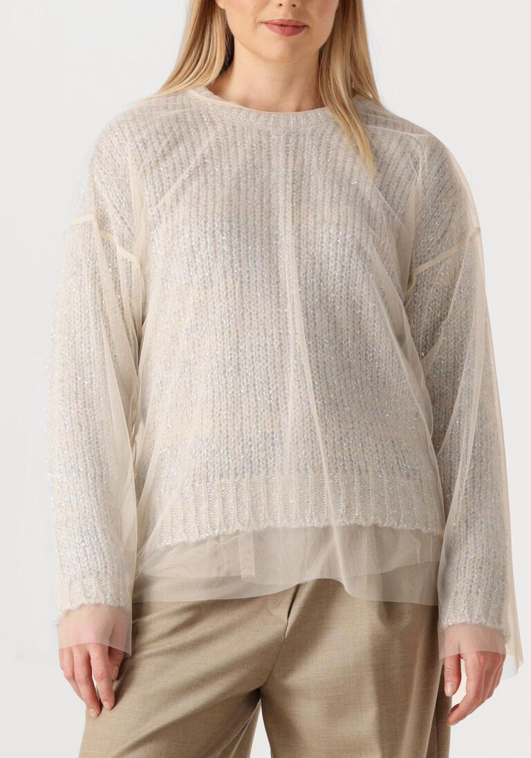 creme forte forte trui lurex tweed sweater with tulle t-shirt