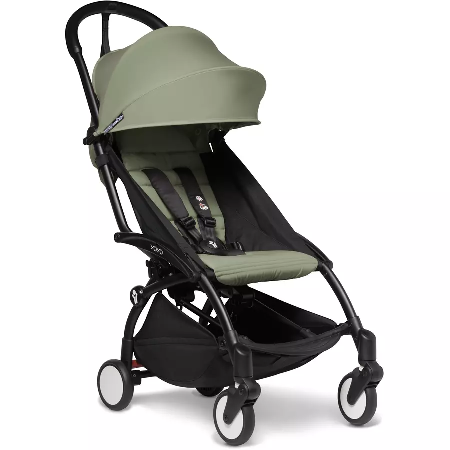 BABYZEN Kinderwagen YOYO2 6+ Black mit Textilset Olive und Backpack YOYO Black