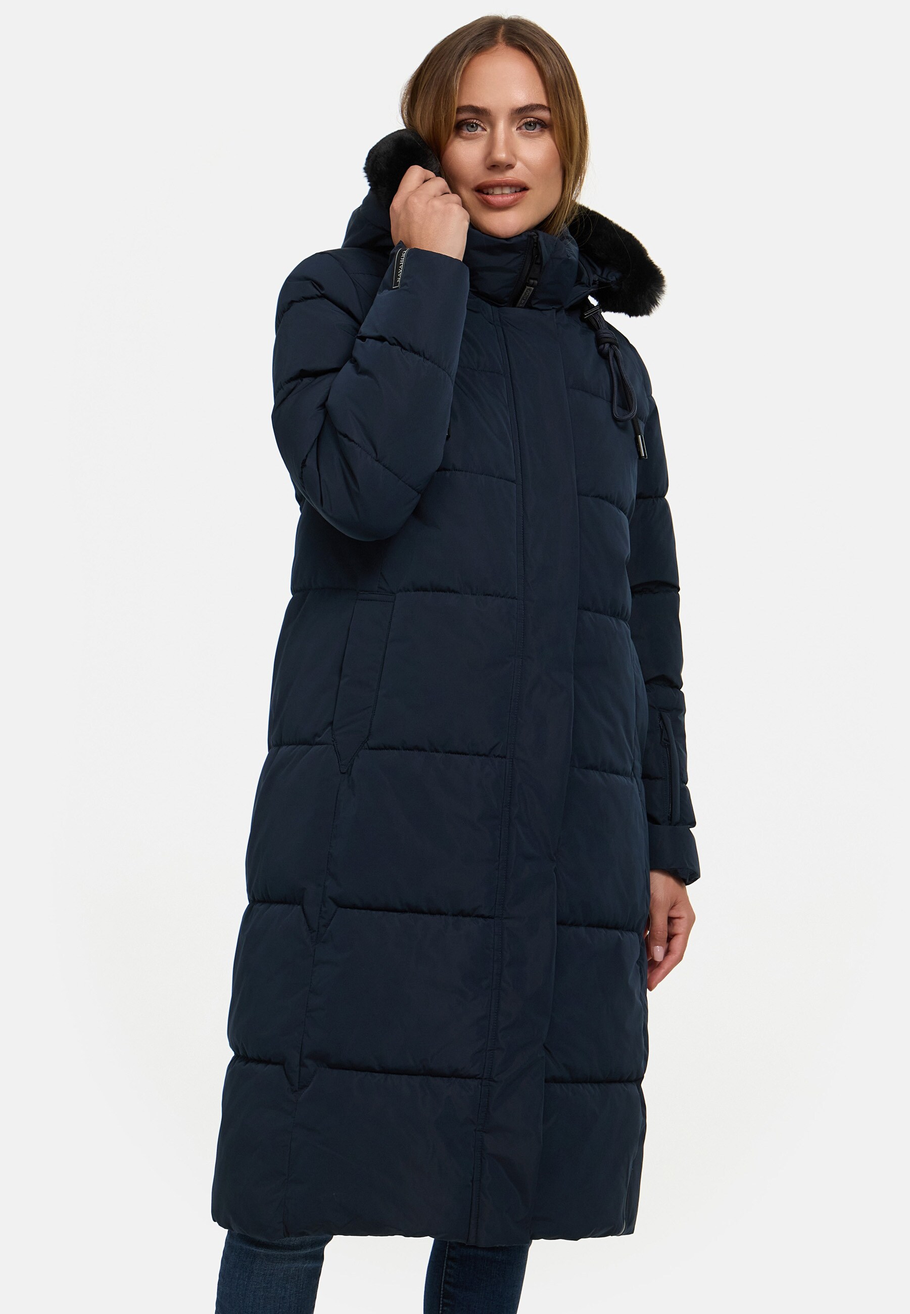 NAVAHOO Damen Winter Steppmantel Stepp Jacke Mantel Parka Mit Warm Kapuze & Recyceltes Obermaterial Blitzliebe