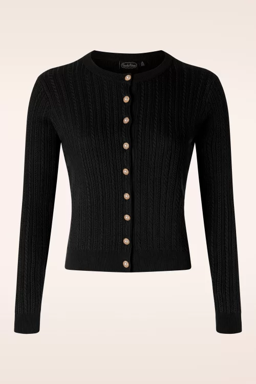 Vixen Vintage pearl button cardigan in zwart