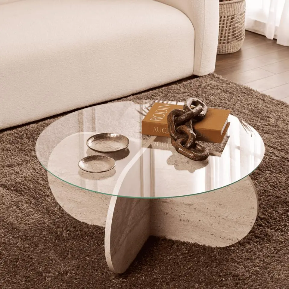 CALICOSY - Salontafel AERIS - Travertijn - 35x75x75 cm