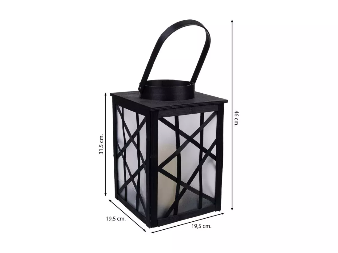 Lanterne en plastique et bois avec bougie à piles