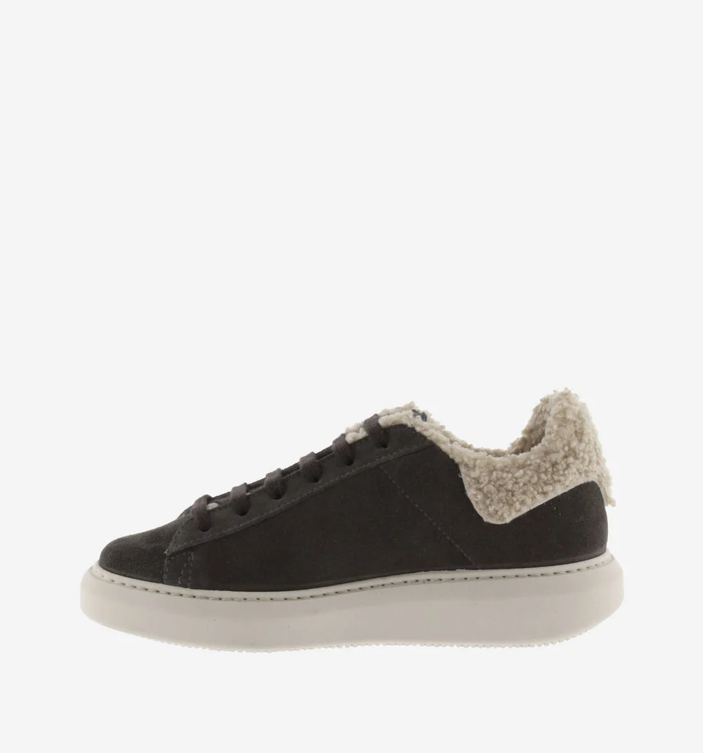 MILÁN CUIR FENDU & PEAU DE MOUTON Baskets pour femmes en peau de mouton recyclée ANTRACITA