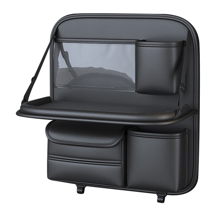 (40x36cm) Auto Leder Sitz Aufbewahrungs Hänge Beutel Organizer Rücksitz Tasche Rücklehnen Schutz mit Klapptisch - Schwarz