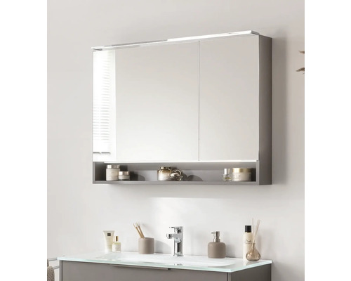 FACKELMANN B.Paris spiegelkast, 90 x 15,6 x 71,8 cm, cubanitgrijs, 2-deurs, LED, IP20