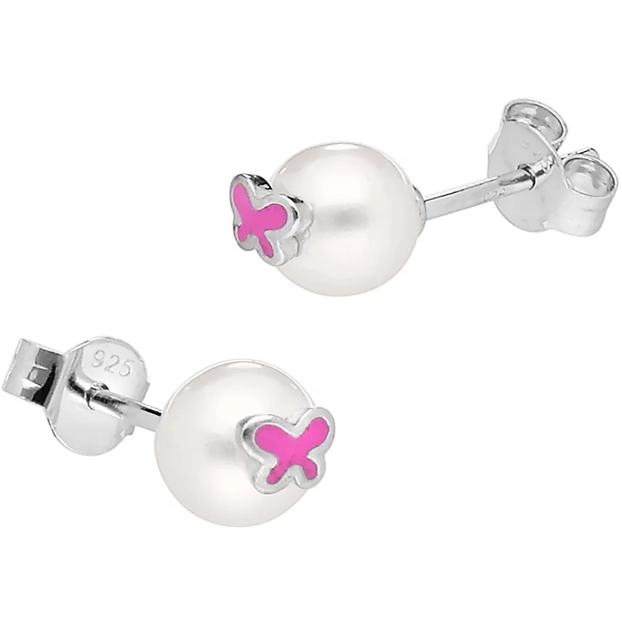 trendor Kinder Perlen-Ohrringe 925 Silber Ohrstecker Schmetterling silver