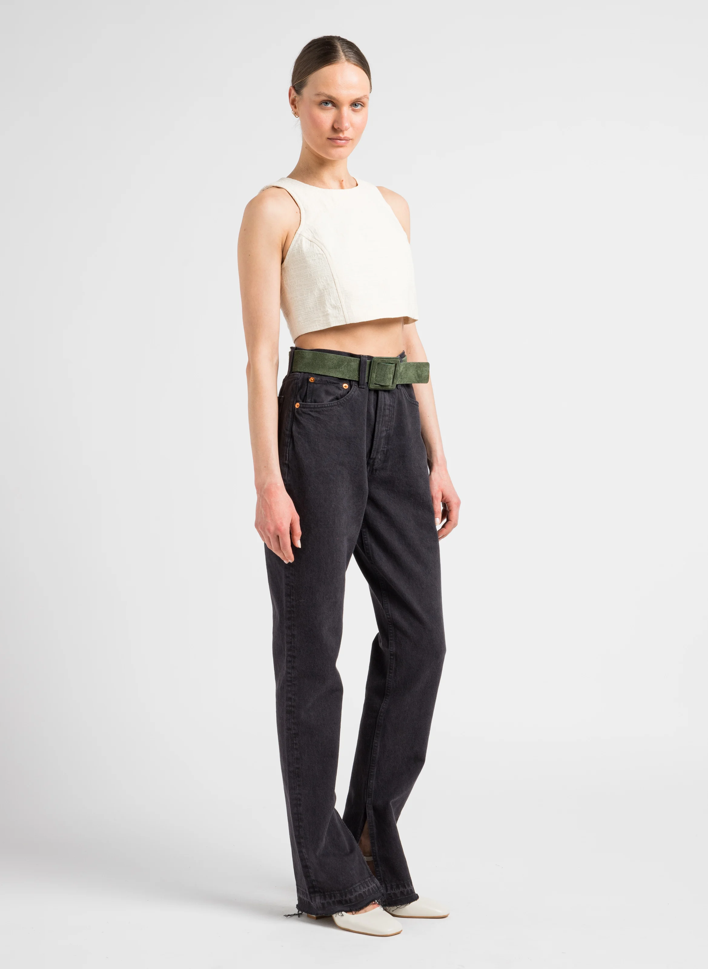 70S HIGH RISE - Jean droit taille haute en coton| Noir