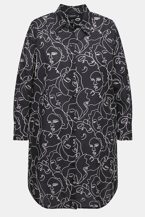 Longbluse, Gesichter, A-Linie, Hemdkragen, Langarm