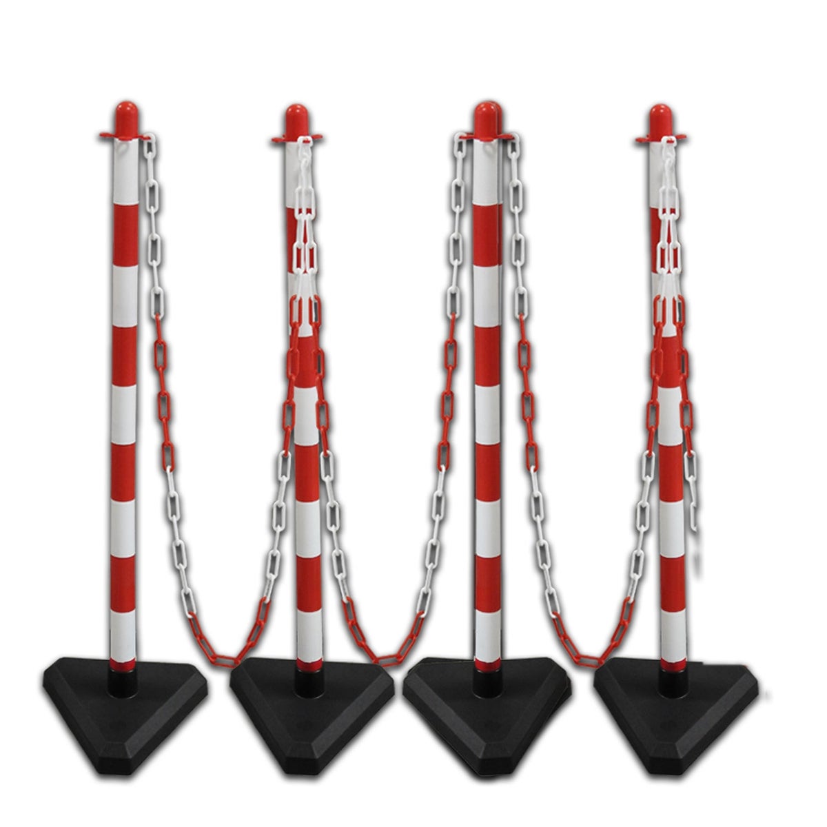 UvV kettingpaal Lugano 3kg betonvoet rood wit incl. 2,5m ketting per paal / 4-delige set / 90 cm