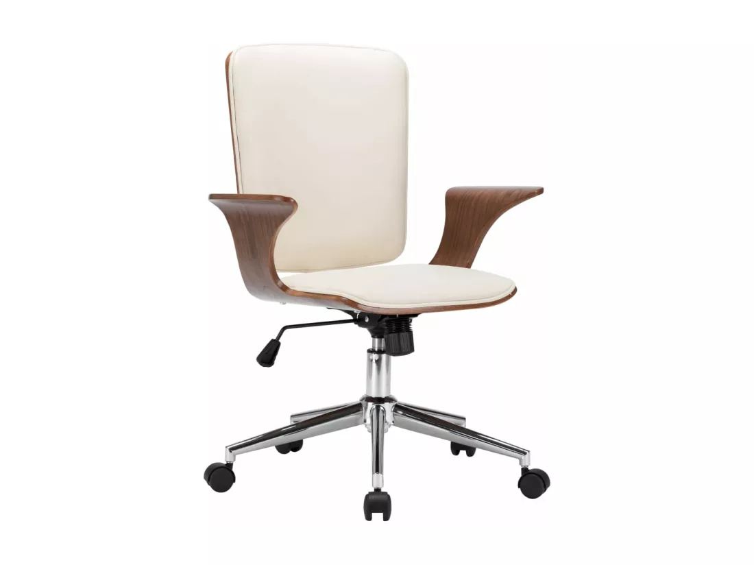 Chaise pivotante de bureau Crème Similicuir et bois courbé
