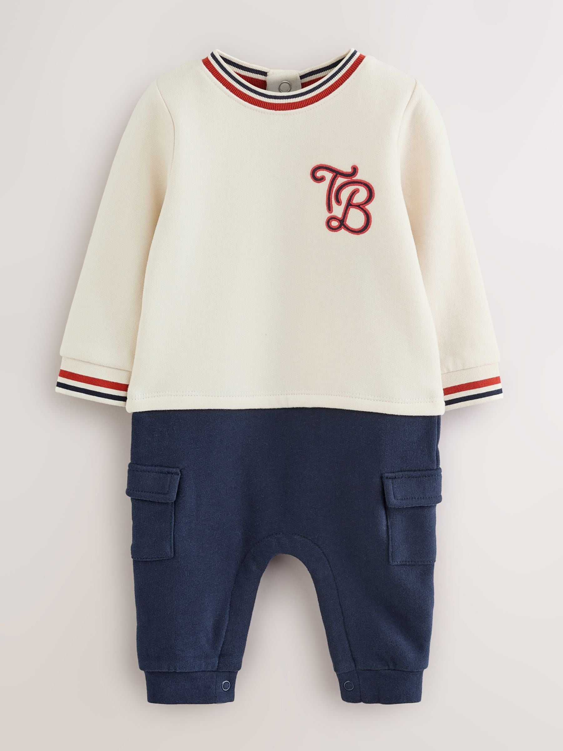Baker by Ted Baker kiezelkleurig marineblauw en rood varsity-rompertje