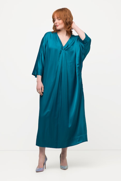 Midikleid, Satin, V-Ausschnitt, Halbarm, Taschen