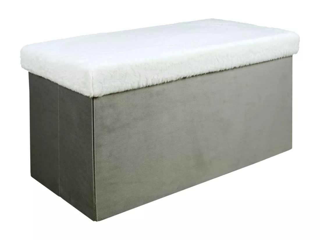 Coffre Banc Pliable Gris Imitation Fourrure Leo