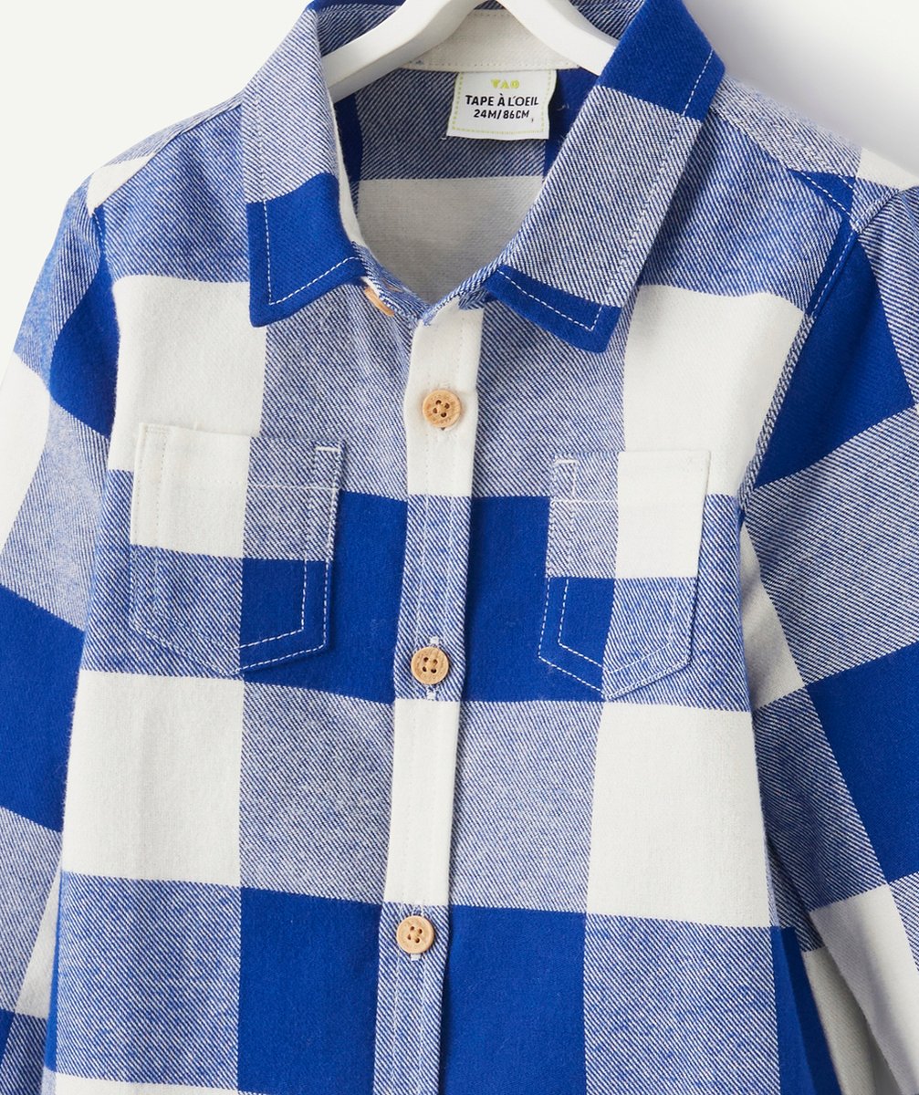 CHEMISE À CARREAUX BÉBÉ GARÇON BLANC ET BLEU ÉLÉCTRIQUE